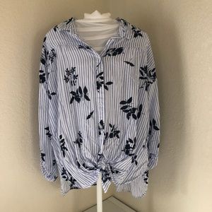 Maurices-Blue Striped Floral Button Down Shirt